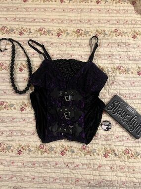 Dark Star Gothic Corset Top Purple Black Lace Emo Y2K Grunge Egirl Punk XXS - L
